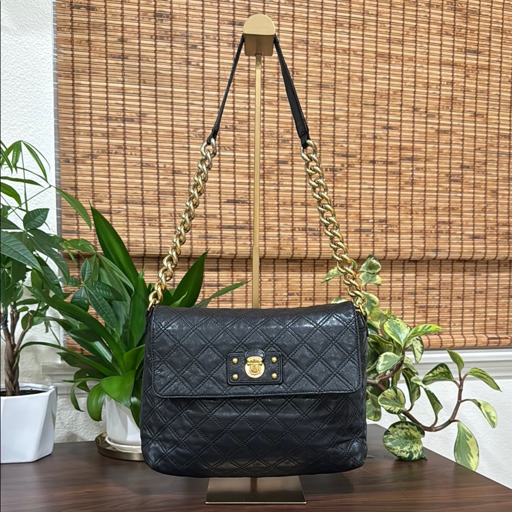 Marc Jacobs Black Quilted Leather Shoulder Bag with Chain Strap